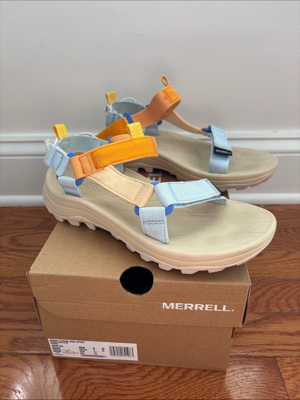 Merrell Adjustable Sport Sandals in Light Blue & Orange